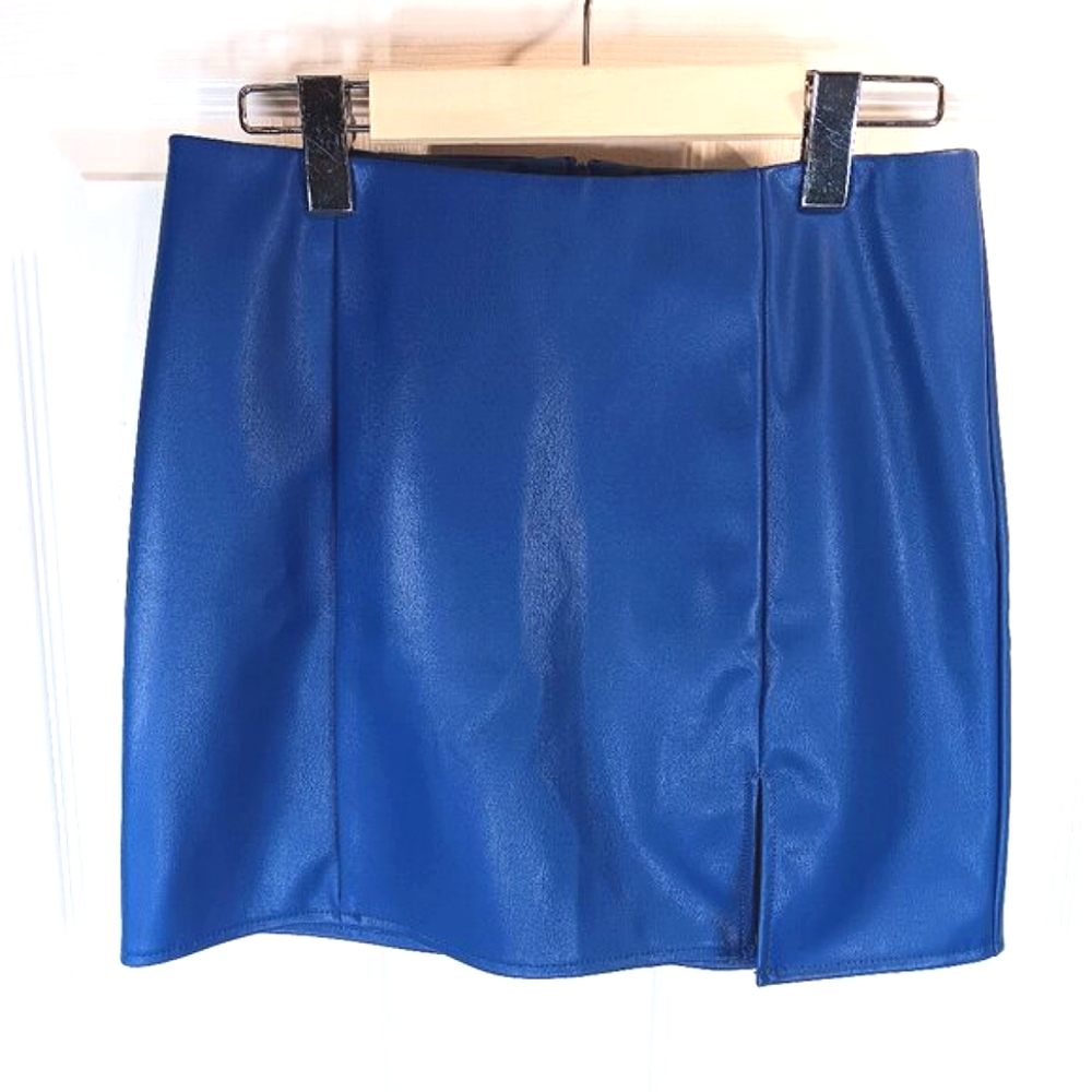 NWOT Only Women's Royal Blue Mini Skirt Faux Leather Size S